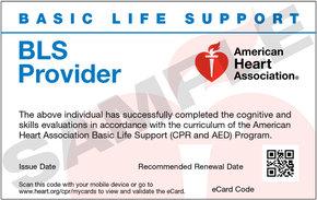 AHA BLS CPR CERTIFICATION CARD